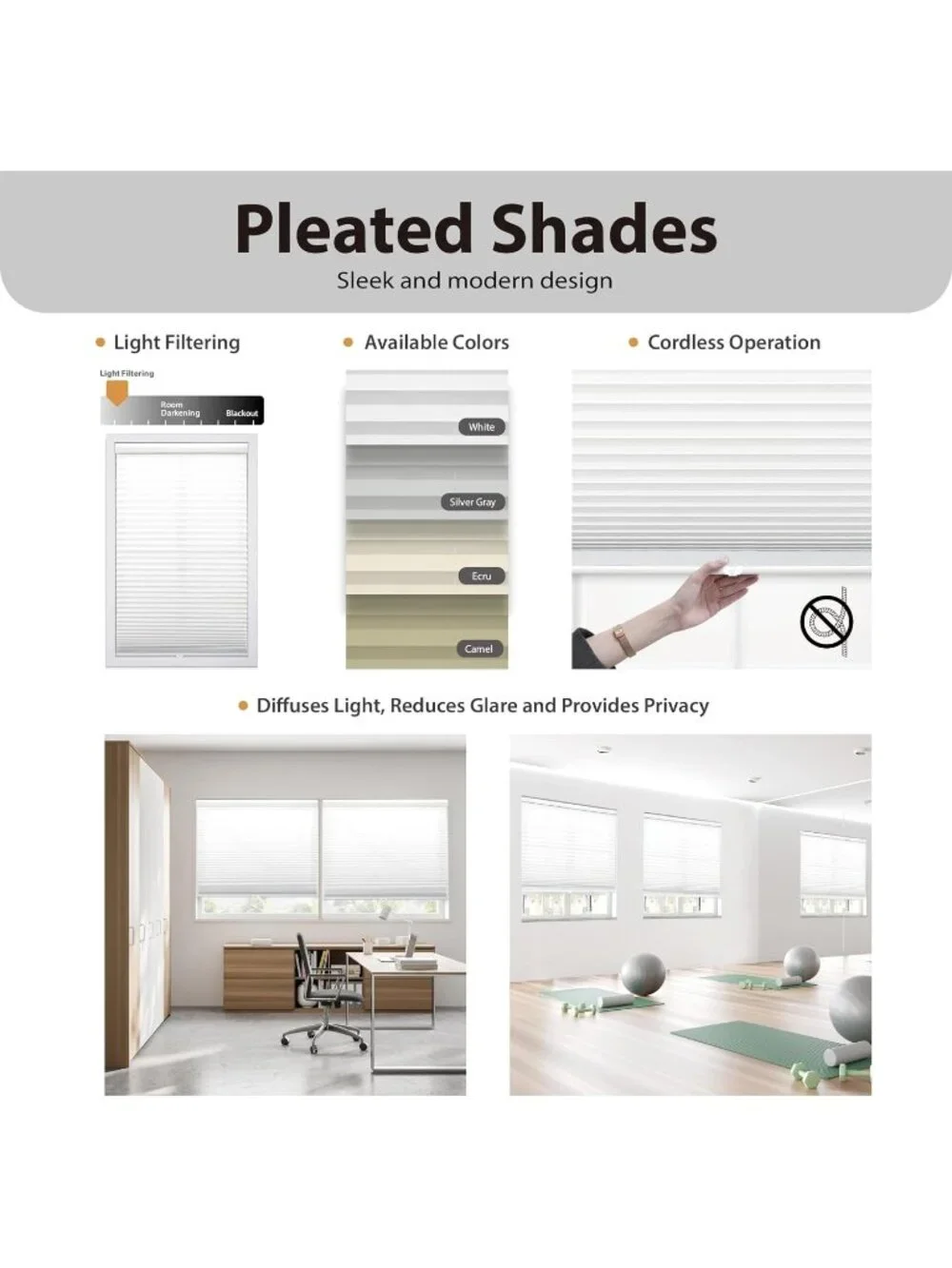DEZ Furnishings Cordless Pleated Shade White 72x48 Light Filtering Window Blind